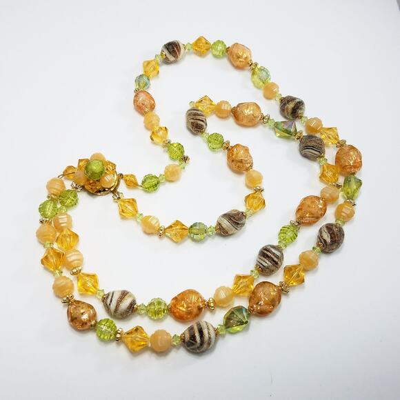 Vintage West Germany Lime & Gold Lucite Art Beads Necklace - Picture 7 of 10